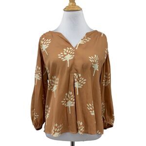 Dolan Blouse Women S Small Gold Floral Cropped Boho Split Neck Top Anthropologie